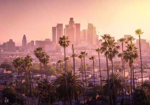 LAX-LA Los Angeles Skyline at Sunset